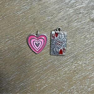 Pink Heart and Silver Playing Card Charms